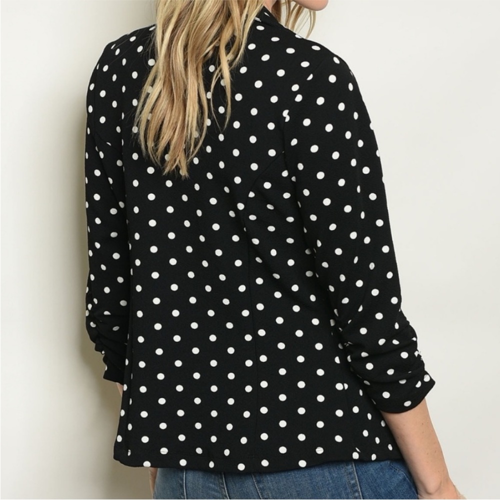 Kaii Black Polka Dot Tailored Design Ruched Sleeve Blazer NWT - Picture 3 of 16